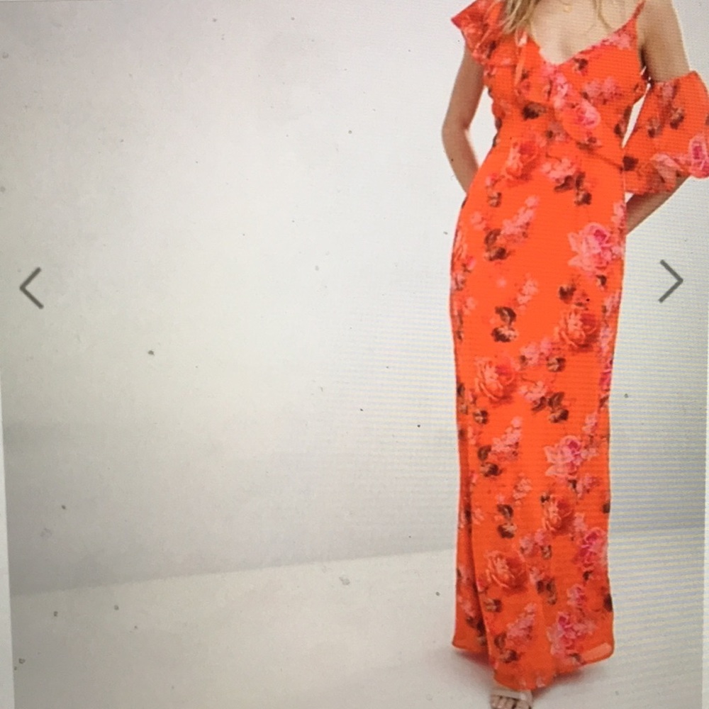 Hope & Ivy Asymmetric Ruffle Shoulder Maxi Dress